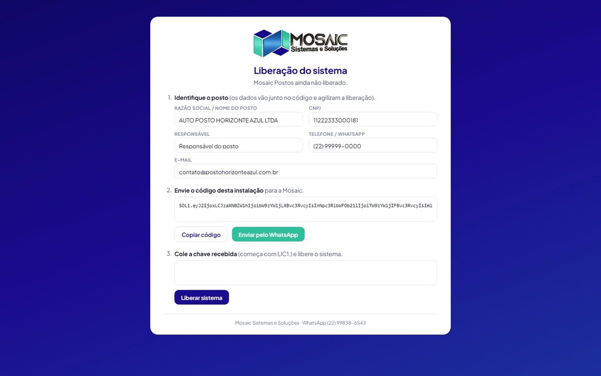 Tela de liberação exibida enquanto o sistema não tem chave válida